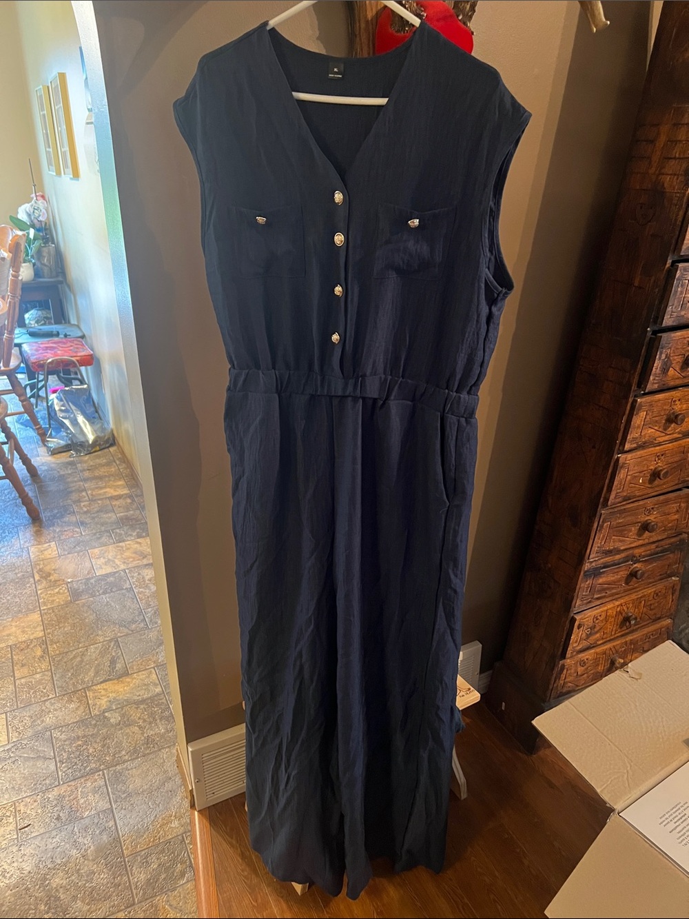Banana Republic Navy Sleeveless Button-Front romper
